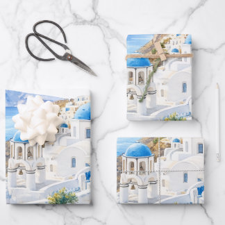 Santorin Aquarell Griechenland Reiseziel Geschenk Geschenkpapier Set