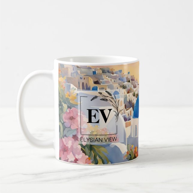 Santorin Atemberaubende Wasserfarben Kunst, Dichtu Kaffeetasse (Links)
