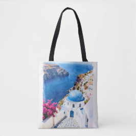 Santorin Blau-Kuppel-Wasserfarbenposter Tasche