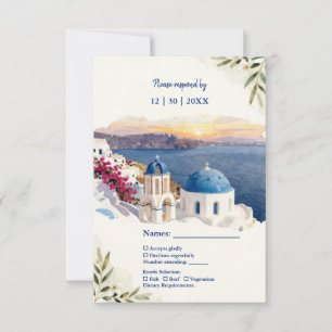 Santorin Blaue Aquarell-Zielhochzeit RSVP Karte
