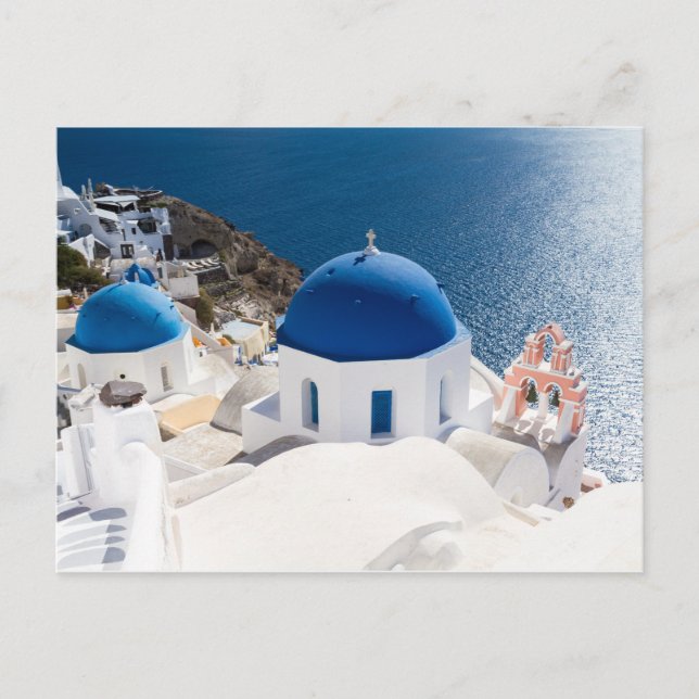 Santorin - Bleu dôme église à Oia carte postale (Devant)