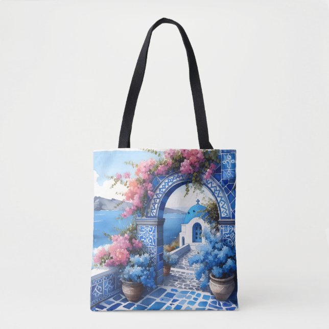 Santorin Blue Coast Hochzeitstag Jahrgang Custom Tasche (Vorderseite)
