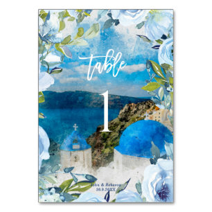 Santorin Blühende Hochzeitskarte Tischnummer