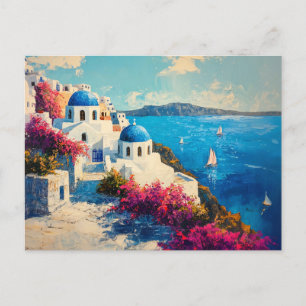 Santorin Blume Digitale Ölmalerei Postkarte