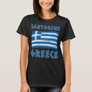 Santorin Et Drapeau Du T-shirt Femme De Grèce