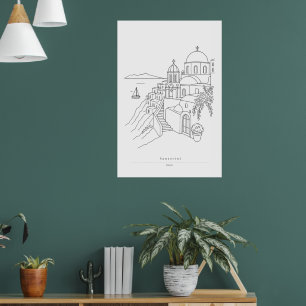 Santorin Grèce Affiche de voyage en art linéaire m