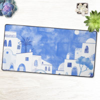 Santorin Grèce Aquarelle Bleu Blanc