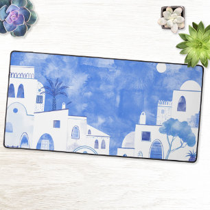 Santorin Grèce Aquarelle Bleu Blanc