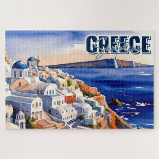 Santorin Grèce garde le puzzle de l'aquarelle