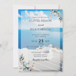 Santorin, Griechenland - Anpassbare Hochzeit in Ur Einladung