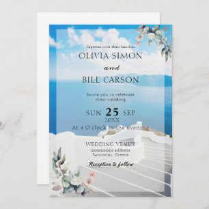 Santorin, Griechenland - Anpassbare Hochzeit in Ur Einladung