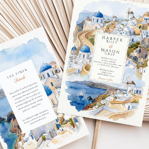 Santorin Griechenland Aquarell Caldera Reiseziel  Einladung