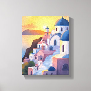Santorin, Griechenland   Aquarell-Küstenlandschaft Leinwanddruck
