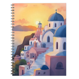 Santorin, Griechenland   Aquarell-Küstenlandschaft Notizblock