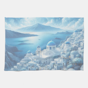 Santorin Griechenland Aquarellmalerei Geschirrtuch