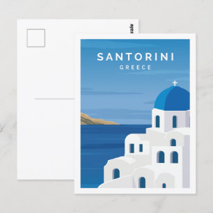Santorin Griechenland Berühmte Reiseziel-Illustrat Postkarte