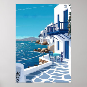 Santorin Griechenland Blaues Meer Küstenwandkunst Poster