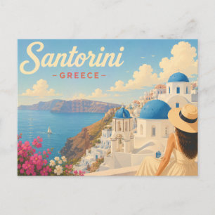 Santorin, Griechenland - Die Dame mit dem Hut Trav Postkarte