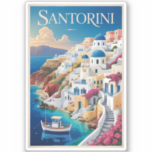 Santorin Griechenland Illustration Reise Kunst Vin Aufkleber
