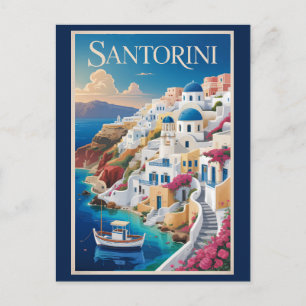 Santorin Griechenland Illustration Reise Kunst Vin Postkarte