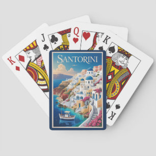 Santorin Griechenland Illustration Reise Kunst Vin Spielkarten