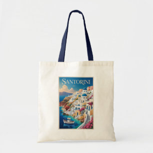 Santorin Griechenland Illustration Reise Kunst Vin Tragetasche