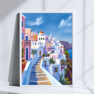 Santorin Griechenland Malerei Aquarell Reise Poster