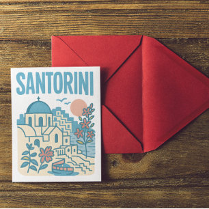 Santorin Griechenland Minimalistische Reise Kunst Postkarte