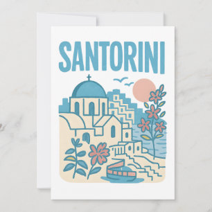 Santorin Griechenland Minimalistische Reiseillustr Karte