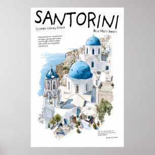 Santorin Griechenland Poster Blaue Kuppelkirchen