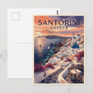 Santorin Griechenland Vintage Reise Postkarte