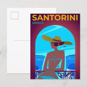 Santorin Griechenland Vintage Reiseillustration Postkarte