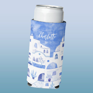 Santorin Griechenland Wasserfarbe Personalisiert Selters Dosenkühler