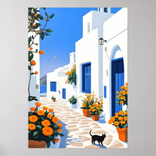 Santorin Griechisches Dorf Weiße Gasse Wandkunst Poster