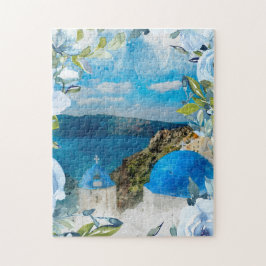 Santorin, Grünes Mittelmeer, Aquarell