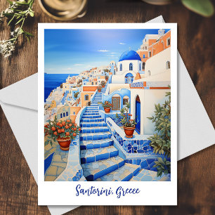 Santorin-Insel-Illustration   Reise Kunst Postkarte