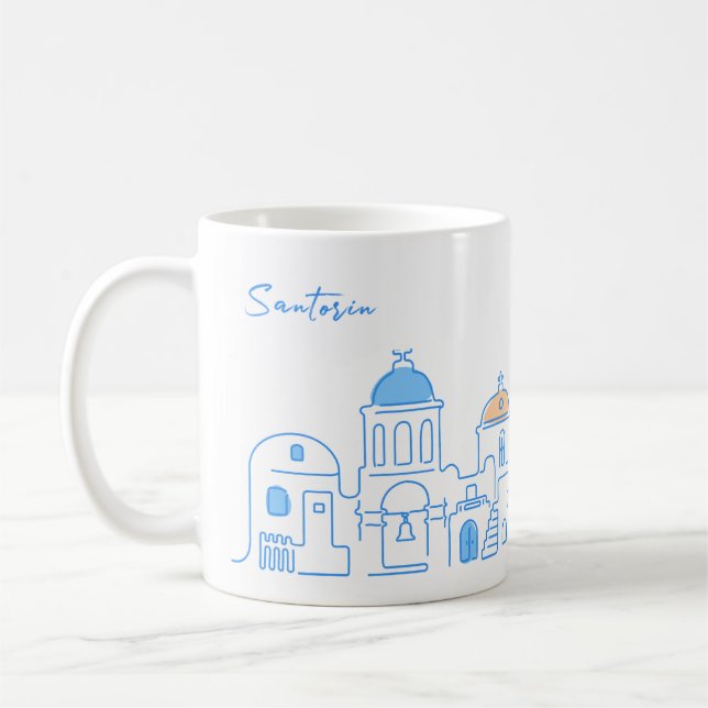 Santorin mug, Souvenir from Greece, hand drawing Kaffeetasse (Links)