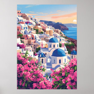 Santorin Oia Griechenland Sonnenuntergang Küstenwa Poster