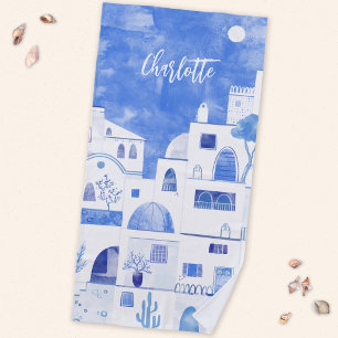 Santorin Oia Griechische Insel Aquarell Personaliz Strandtuch