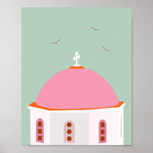 Santorin reist Griechenland Rosa und Grün Poster