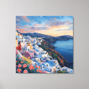 Santorin, Romantischer Sonnenuntergang in Santorin Leinwanddruck