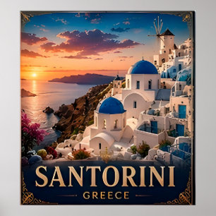 Santorin-Sonnenuntergangs-Urlaubserinnerungsgesche Poster