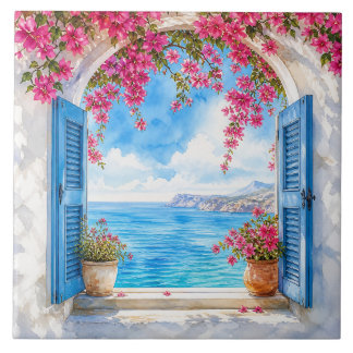 Santorin-Stil Mittelmeer Küstenfenster  Fliese