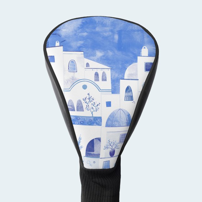 Santorin Wasserfarbe Kunst Golf Headcover (Santorini Oia Greece watercolor blue and white art golf head cover)