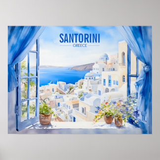 Santorini Aquarellmalerei Griechenland Reisen | Ar Poster