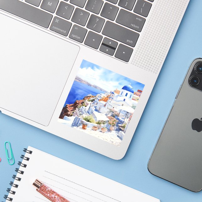 Santorini Aufkleber (Laptop mit iPhone)