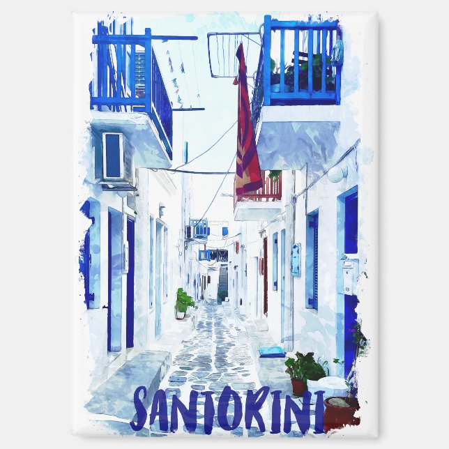 Santorini Blau-Weiß-Reise Magnet (Vorderseite)