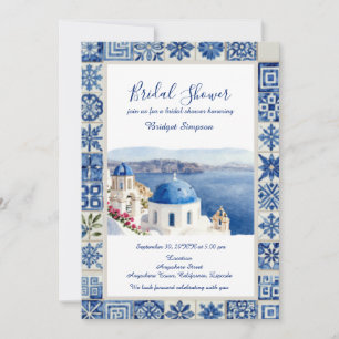 Santorini Blaue Fliese Ziel Junggesellinnenabschie Einladung