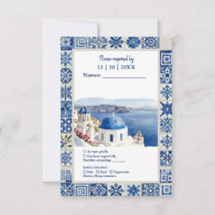 Santorini Blaue Fliesen Wasserfarbe Destination Ho RSVP Karte