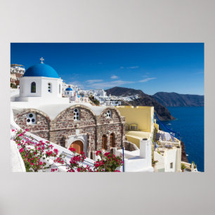 Santorini - Blaukuppelkirche am Oia-Poster Poster
